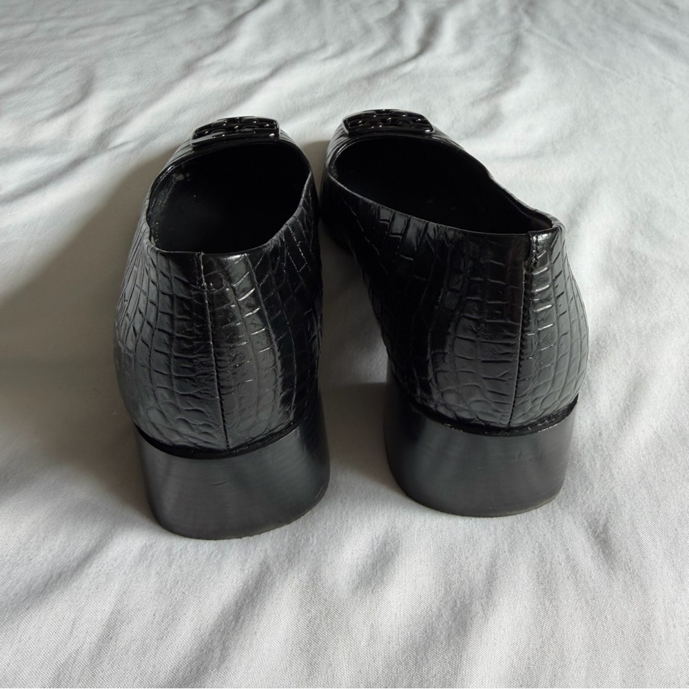 Tory Burch "Georgia" Pump Black Croc-Embossed Leather Pump Heel 7 Women's - Picture 4 of 16